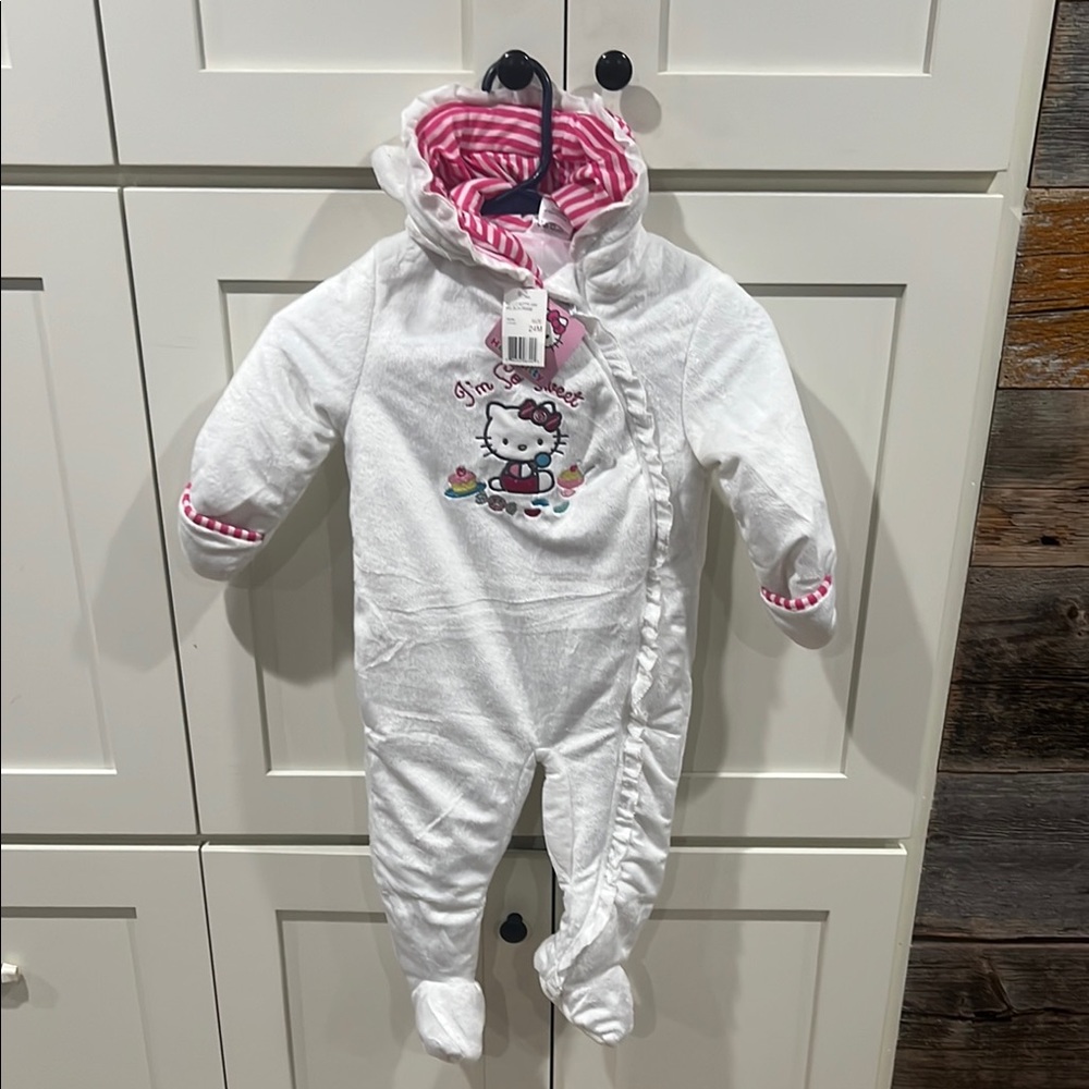 NWT Hello Kitty White and Pink Footies with Hood and Built-in Feet